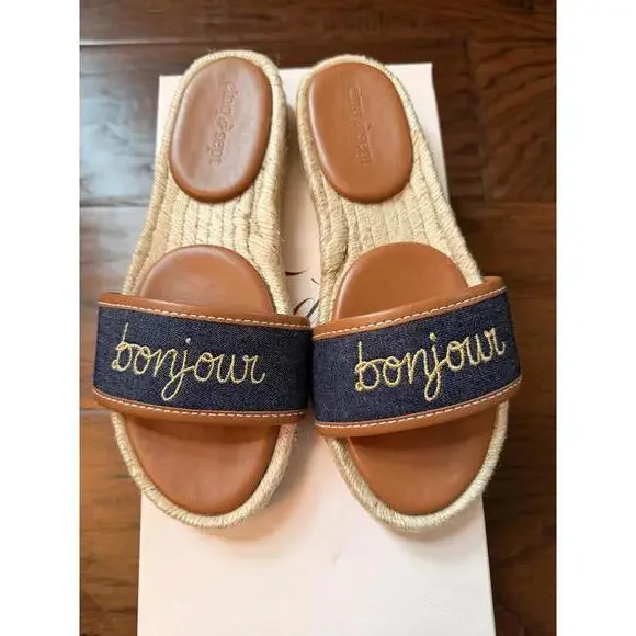 Cinq A Sept Women's Indigo Cognac Espadrille Slide Sandals